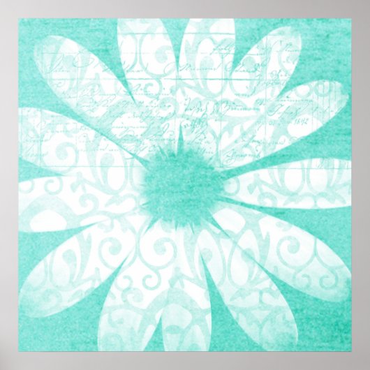 Pastel aquamarin-blau-weiß künstlerische Blume Pos Poster (Vorne)