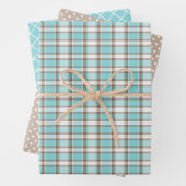 Pastel Aquamarin Blue Coffee Brown Streifen Punkt Geschenkpapier Set (Beispiel)