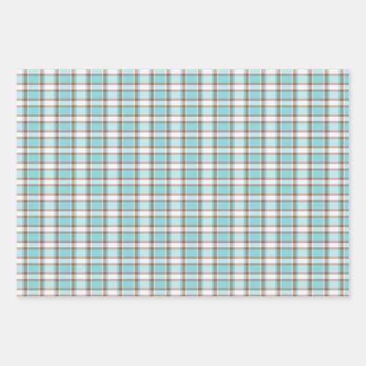Pastel Aquamarin Blue Coffee Brown Streifen Punkt Geschenkpapier Set (Vorderseite)