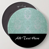 Pastel Aquamarin Blue Green Damask Button (Vorne & Hinten)