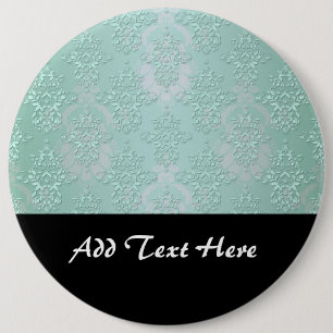 Pastel Aquamarin Blue Green Damask Button