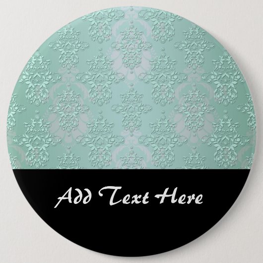 Pastel Aquamarin Blue Green Damask Button (Vorderseite)