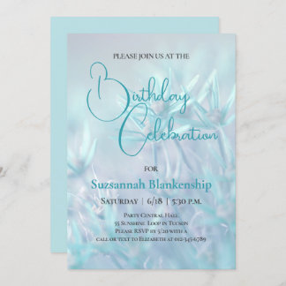 Pastel Aquamarin floraler Hintergrund Geburtstagsp Einladung