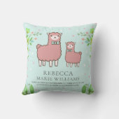 Pastel Aquamarin Niedlich Pink Llama Baby Girl Bir Kissen (Rückseite)