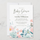 Pastel Aquamarin Pink Floral Niedlich Script Kinde Einladung (Vorderseite)