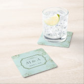 Pastel Aquamarine weiße Blume Hochzeit Rechteckiger Pappuntersetzer (Vor Ort)