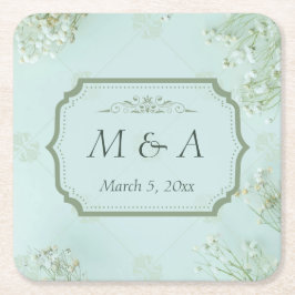 Pastel Aquamarine weiße Blume Hochzeit Rechteckiger Pappuntersetzer