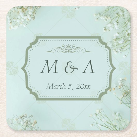 Pastel Aquamarine weiße Blume Hochzeit Rechteckiger Pappuntersetzer (Vorderseite)