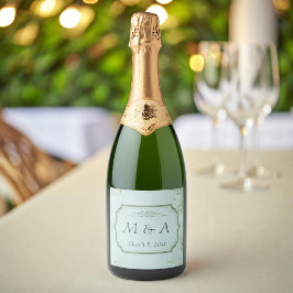 Pastel Aquamarine weiße Blume Hochzeit Schaumweinetikett