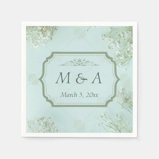 Pastel Aquamarine weiße Blume Hochzeit Serviette (Vorderseite)