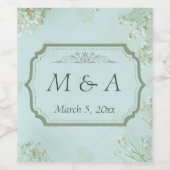 Pastel Aquamarine weiße Blume Hochzeit Weinetikett (Einzelnes Label)