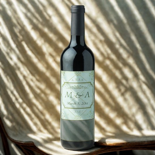 Pastel Aquamarine weiße Blume Hochzeit Weinetikett