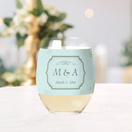 Pastel Aquamarine weiße Blume Hochzeit Weinglas Ohne Stiel (Insitu (Hochzeit))