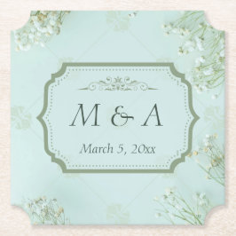 Pastel Aquamarine weiße Blume Hochzeitsticket Untersetzer