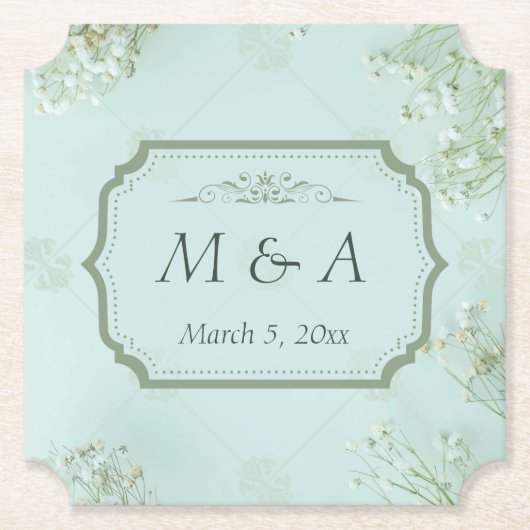 Pastel Aquamarine weiße Blume Hochzeitsticket Untersetzer (Vorderseite)