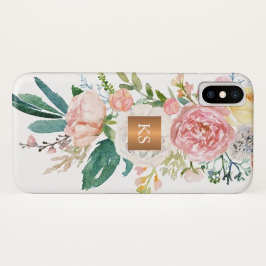 Pastel Aquarellbäume Metallisches Kupfermonogramm Case-Mate iPhone Hülle (Rückseite (Horizontal))