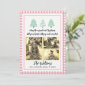 Pastel Aquarellbäume Rosa Karierte Weihnachtskarte Ankündigung (Stehend Vorderseite)