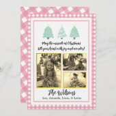 Pastel Aquarellbäume Rosa Karierte Weihnachtskarte Ankündigung (Vorne/Hinten)