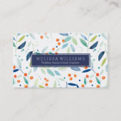 Pastel-Aquarellblätter & Beeren Muster Visitenkarte (Vorderseite)