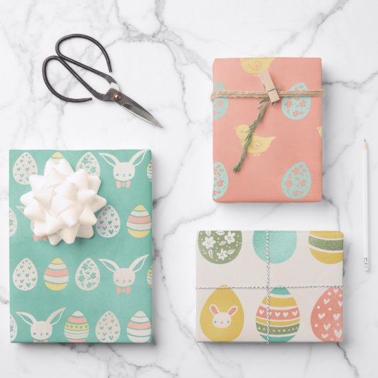 Pastel Aquarelleier Bunny Merry Oster Geschenkpapier Set (Vorderseite)