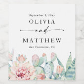 Pastel Aquarellfarbe Rosa Blumenkohl Hochzeit Weinetikett (Einzelnes Label)