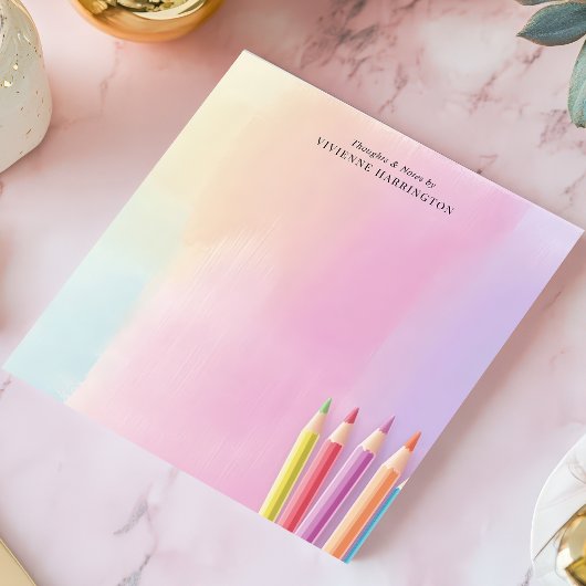 Pastel Aquarellfarbene Stifte Personalisiert Notizblock