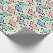 Pastel Arcade Dinosaur Pixel Silhouette Muster Geschenkpapier (Ecke)