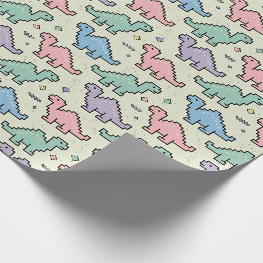 Pastel Arcade Dinosaur Pixel Silhouette Muster Geschenkpapier (Ecke)