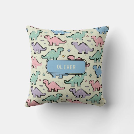 Pastel Arcade Dinosaur Pixel Silhouette Muster Kissen (Rückseite)