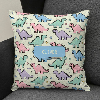 Pastel Arcade Dinosaur Pixel Silhouette Muster Kissen