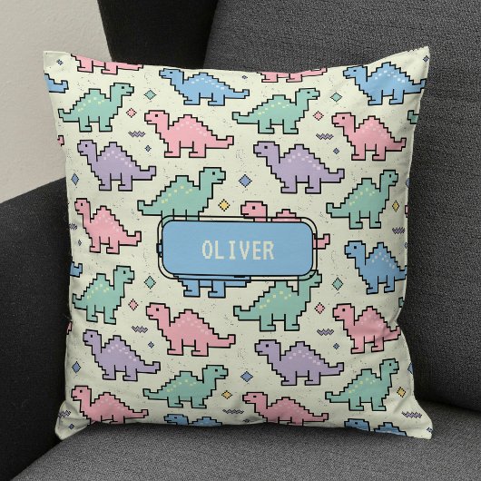 Pastel Arcade Dinosaur Pixel Silhouette Muster Kissen