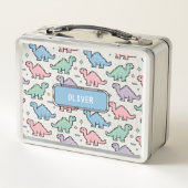 Pastel Arcade Dinosaur Pixel Silhouette Muster Metall Brotdose (Rückseite)