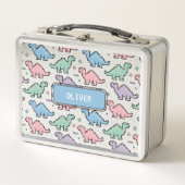 Pastel Arcade Dinosaur Pixel Silhouette Muster Metall Brotdose (Vorderseite)