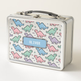 Pastel Arcade Dinosaur Pixel Silhouette Muster Metall Brotdose