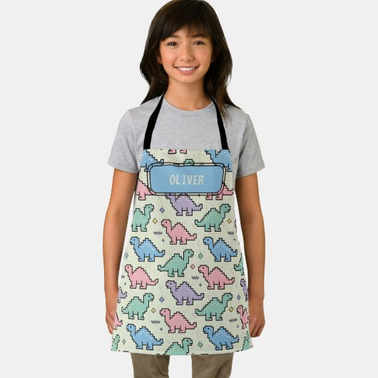 Pastel Arcade Dinosaur Pixel Silhouette Muster Schürze (Insitu)