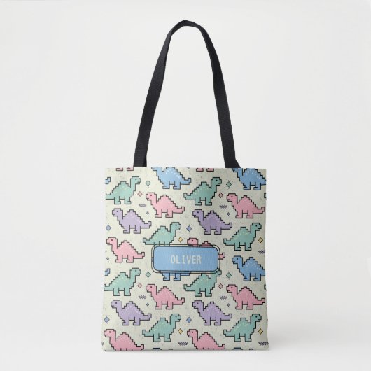 Pastel Arcade Dinosaur Pixel Silhouette Muster Tasche (Vorderseite)