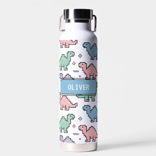 Pastel Arcade Dinosaur Pixel Silhouette Muster Trinkflasche (Vorne)