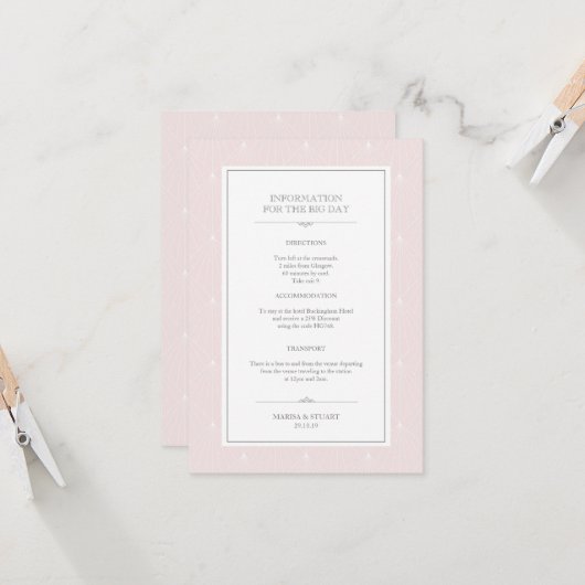 Pastel Art Deco Pink - Karte mit Hochzeitsinformat (Vorderseite/Rückseite Beispiel)
