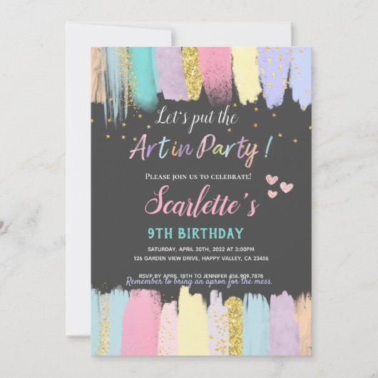 Pastel Art Malerei Party Girl Einladung (Vorderseite)