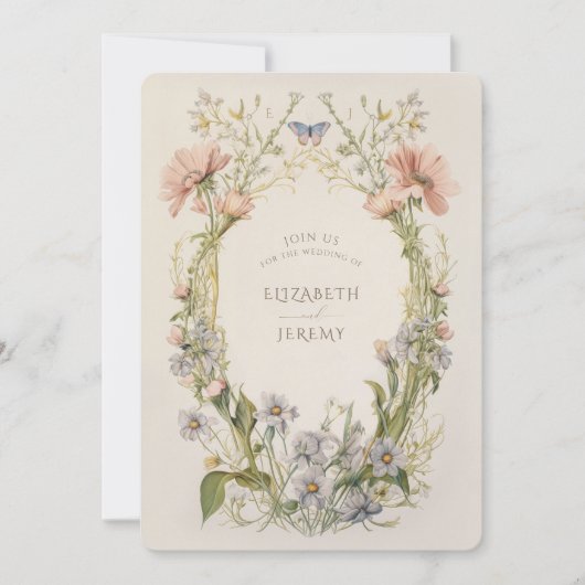 Pastel Art Nouveau Wildblume Hochzeit Einladung (Vorderseite)