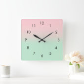 Pastel Ästhetik Ombre Gradient Pink Minze Green Quadratische Wanduhr (Zuhause)