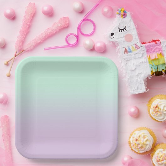Pastel ästhetische Minze und Lilac Gradient Ombre Pappteller (Party)