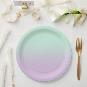 Pastel ästhetische Minze und Lilac Gradient Ombre Pappteller