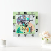 Pastel Atomic Modern Mid Century Quadratische Wanduhr (Zuhause)