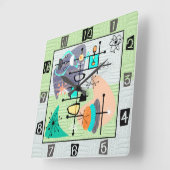 Pastel Atomic Modern Mid Century Quadratische Wanduhr (Winkel)