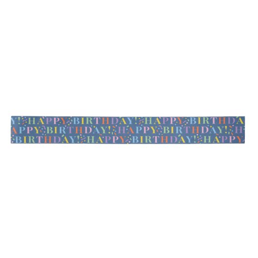 Pastel auf Blue Happy Birthday Text mit Confetti Satinband (Vorderseite)