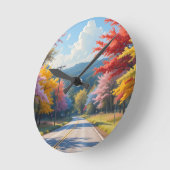 Pastel Autumn Country Road Watercolor Runde Wanduhr (Winkel)
