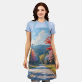 Pastel Autumn Country Road Watercolor Schürze (Getragen)