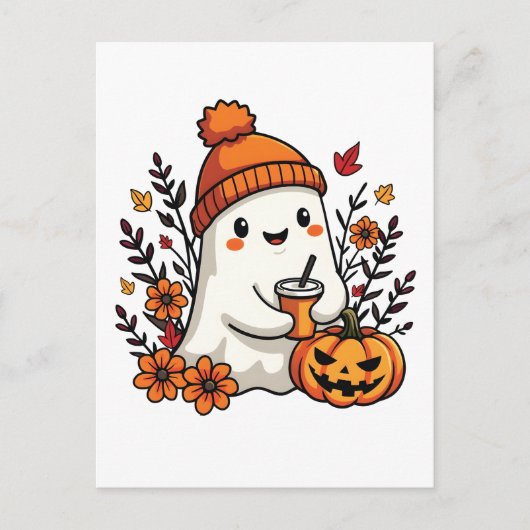 Pastel Autumn Kawaii Ghost Fall Pumpkin Gewürz Postkarte (Vorderseite)