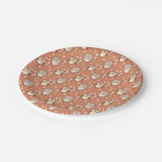 Pastel Autumn Owl Pattern Orange Pappteller (Schrägansicht)